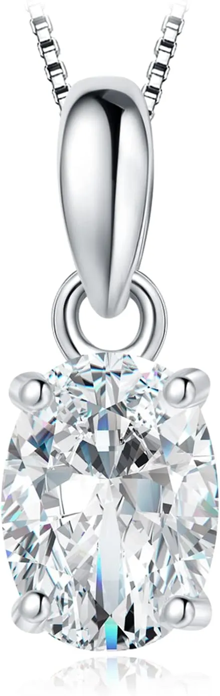JewelryPalace Oval Cut 1ct 2ct Moissanite Solitaire Pendant Necklace for Women, Simulated Diamond 925 Sterling Silver 14k White Gold Plated Necklaces for Her VVS D-F, 18 Inch Box chain