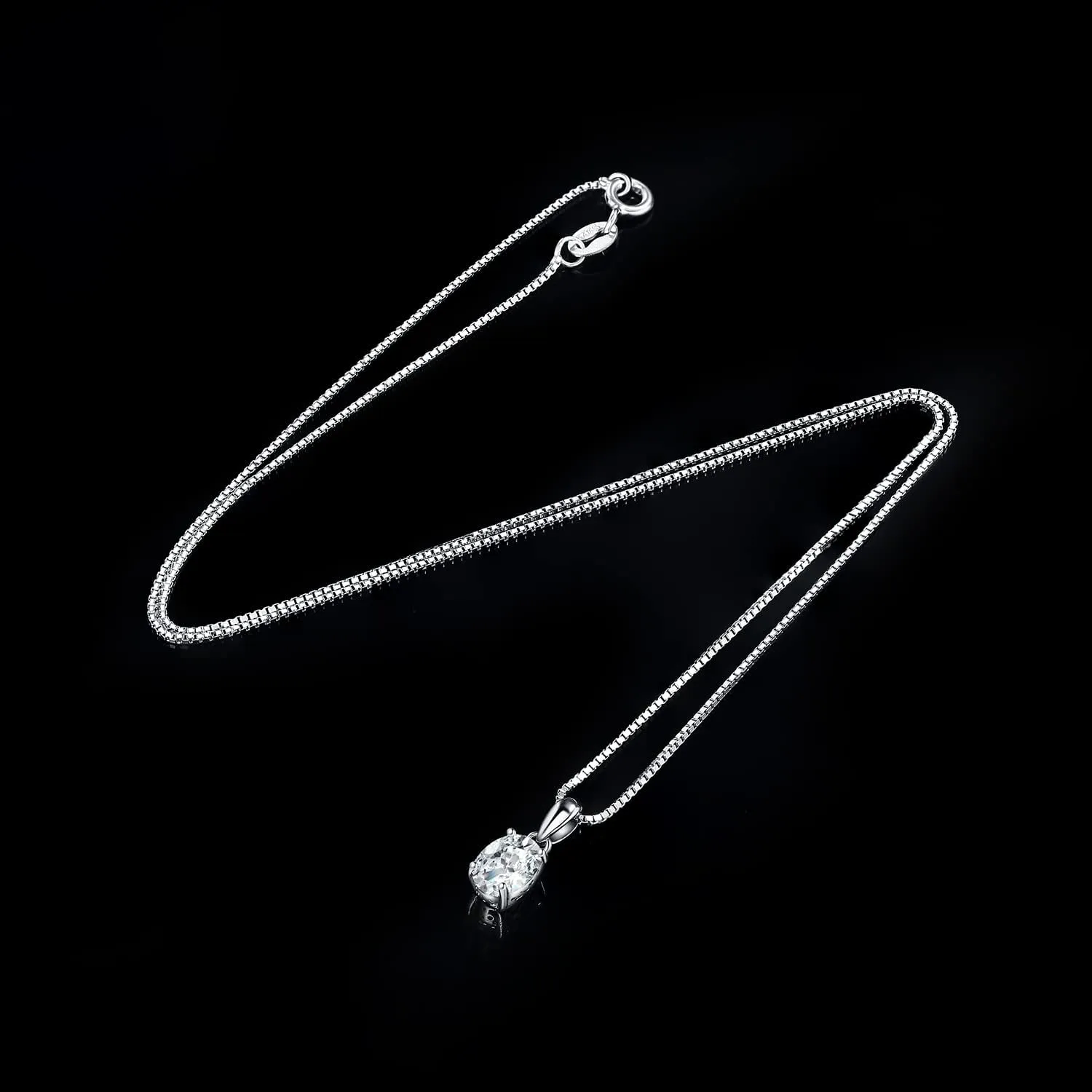 JewelryPalace Oval Cut 1ct 2ct Moissanite Solitaire Pendant Necklace for Women, Simulated Diamond 925 Sterling Silver 14k White Gold Plated Necklaces for Her VVS D-F, 18 Inch Box chain