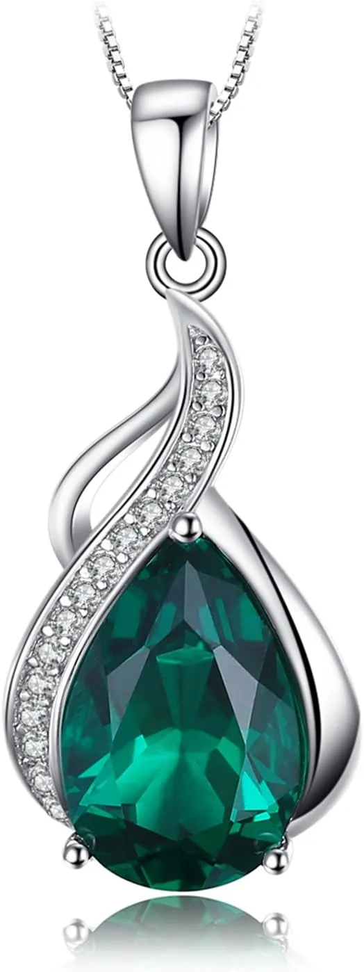 JewelryPalace Pear 2.8ct Simulated Nano Green Emerald Pendant Necklace for Women, 925 Sterling Silver White Yellow Rose Gold Plated Necklace for Her, Fashion Gemstone Gift for Girl 18 Inches Chain