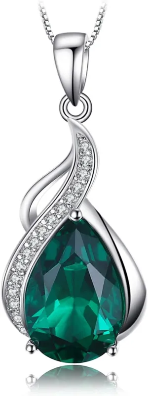JewelryPalace Pear 2.8ct Simulated Nano Green Emerald Pendant Necklace for Women, 925 Sterling Silver White Yellow Rose Gold Plated Necklace for Her, Fashion Gemstone Gift for Girl 18 Inches Chain