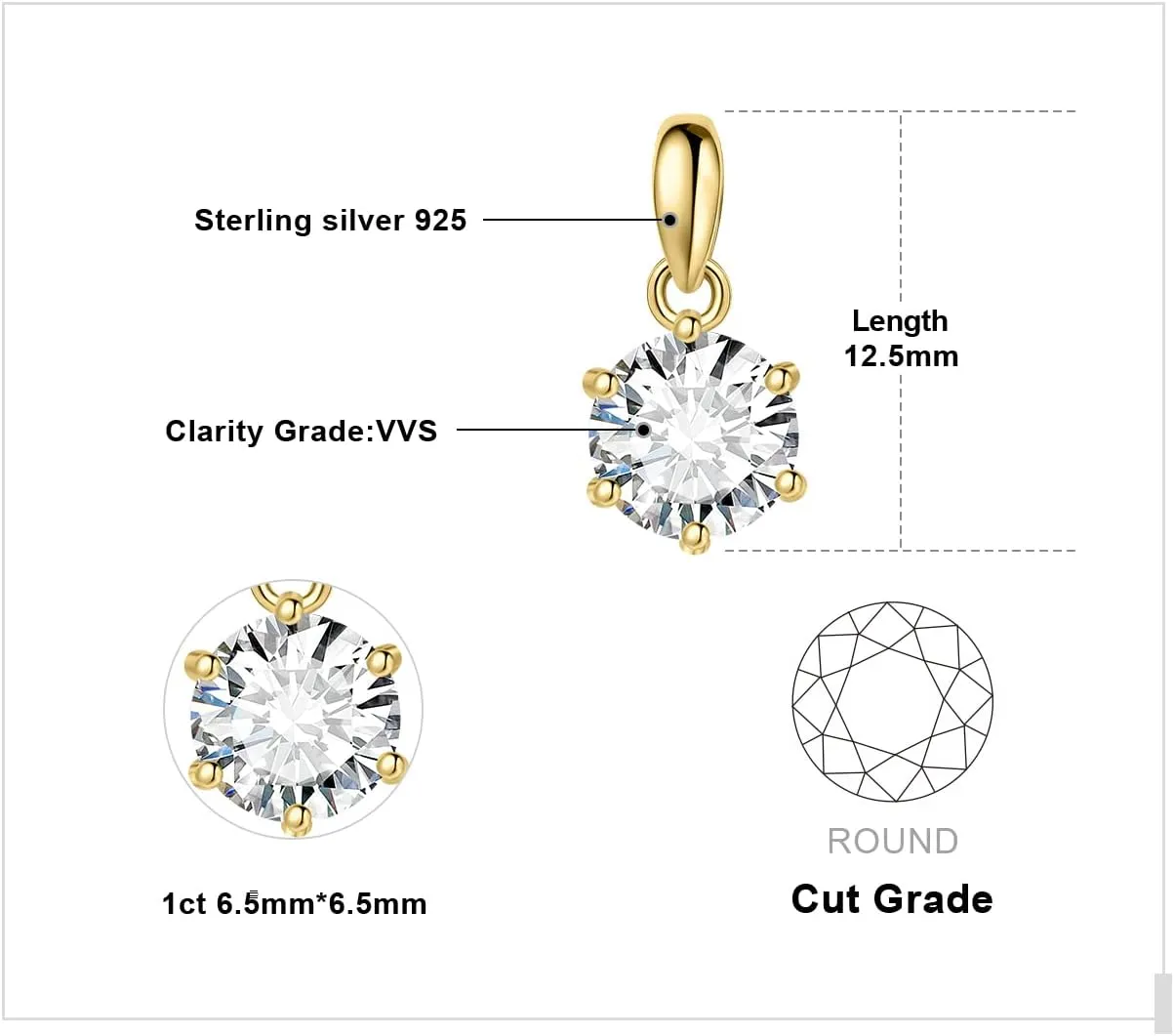 JewelryPalace Round 1ct 2ct 3ct Cubic Zirconia Solitaire Pendant Necklace for Women, 925 Sterling Silver 14k White Gold Plated Necklaces for Her, Classic Simulated Diamond Jewelry Set, 18 Inches chain