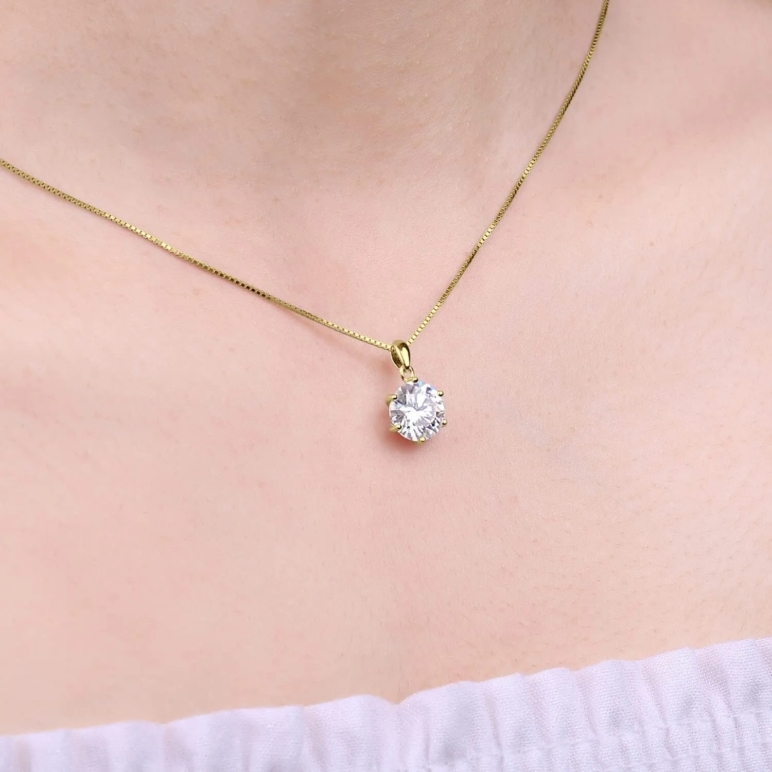 JewelryPalace Round 1ct 2ct 3ct Cubic Zirconia Solitaire Pendant Necklace for Women, 925 Sterling Silver 14k White Gold Plated Necklaces for Her, Classic Simulated Diamond Jewelry Set, 18 Inches chain