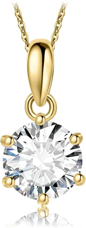 JewelryPalace Round 1ct 2ct 3ct Cubic Zirconia Solitaire Pendant Necklace for Women, 925 Sterling Silver 14k White Gold Plated Necklaces for Her, Classic Simulated Diamond Jewelry Set, 18 Inches chain
