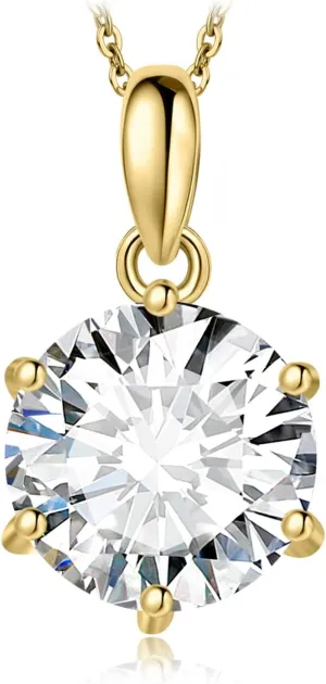 JewelryPalace Round 1ct 2ct 3ct Cubic Zirconia Solitaire Pendant Necklace for Women, 925 Sterling Silver 14k White Gold Plated Necklaces for Her, Classic Simulated Diamond Jewelry Set, 18 Inches chain