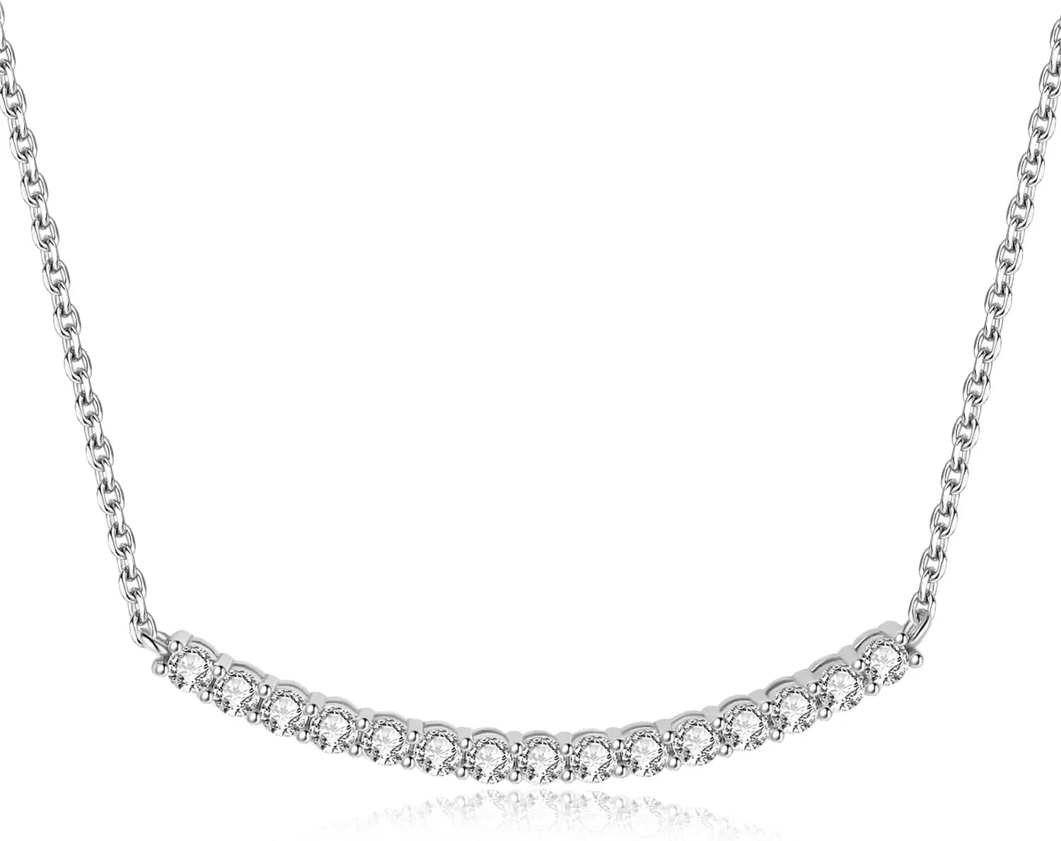 JewelryPalace Round Cut Moissanite Bar Collar Pendant Necklace for Women, 14K White Yellow Rose Gold Plated 925 Sterling Silver Necklaces for Her, Simulated Diamond 18 Inches Chain VVS D-F