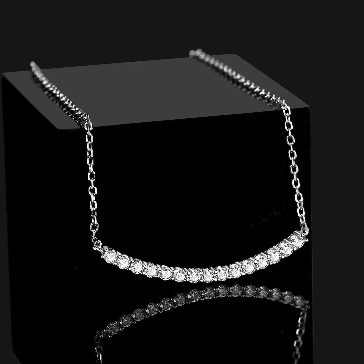 JewelryPalace Round Cut Moissanite Bar Collar Pendant Necklace for Women, 14K White Yellow Rose Gold Plated 925 Sterling Silver Necklaces for Her, Simulated Diamond 18 Inches Chain VVS D-F