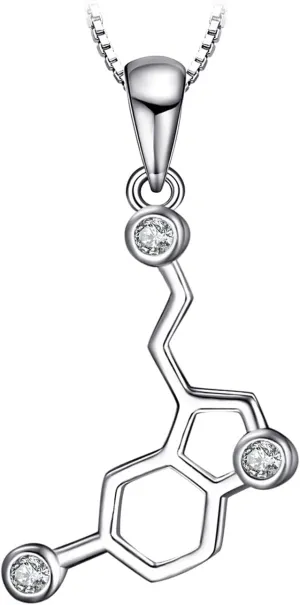 JewelryPalace Serotonin Molecule Cubic Zirconia Pendant Necklace for Women, 14k White Yellow Rose Gold Plated 925 Sterling Silver Necklace for Her, Fashion Jewelry Gift for Women 18 Inches Chain