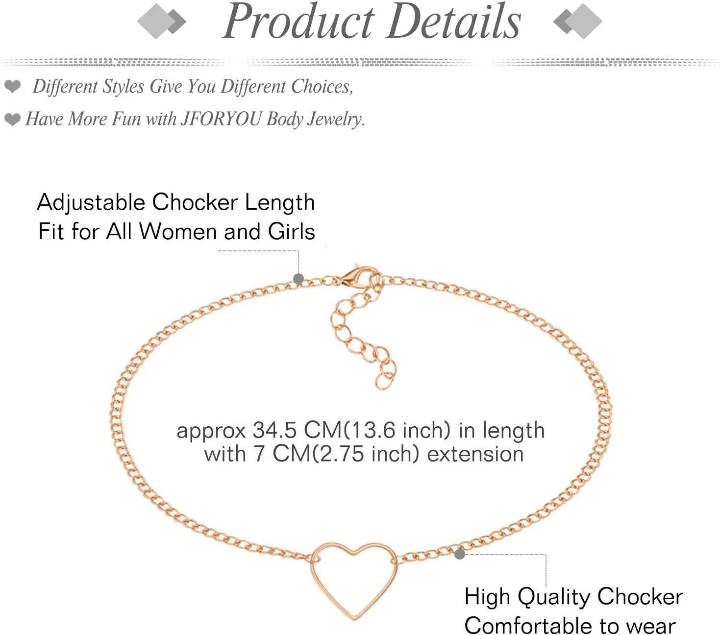 JFORYOU Nipple Ring with Choker Necklaces Stainless Steel Nipple Rings Chain Heart Cat Head Punk Chokers for Women Nipple Barbell Piercing Jewelry