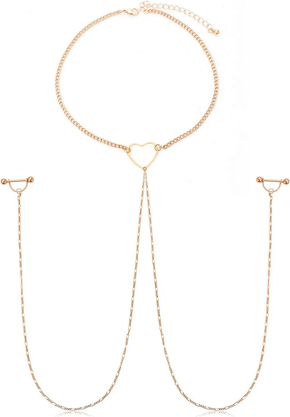 JFORYOU Nipple Ring with Choker Necklaces Stainless Steel Nipple Rings Chain Heart Cat Head Punk Chokers for Women Nipple Barbell Piercing Jewelry