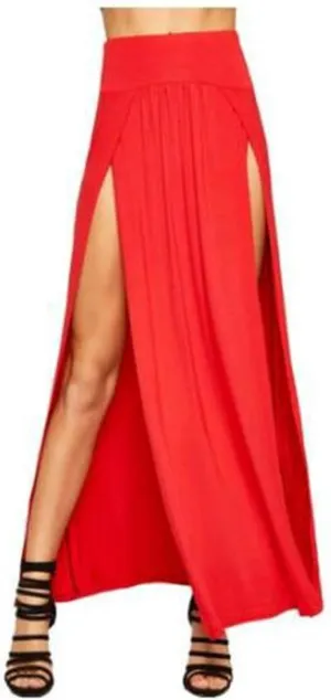 JiXiang Women's Maxi Skirt Sexy High Waisted Double Slits Open Long Dress Flowy Beach Swimsuit Cover Up Bikini Skirt