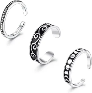 JOERICA 3 Pcs 925 Sterling Silver Toe Rings for Women Open Toe Rings Adjustable African Toe Rings Minimalistic Celtic Turquoise Band Toe Rings Foot Jewelry Set