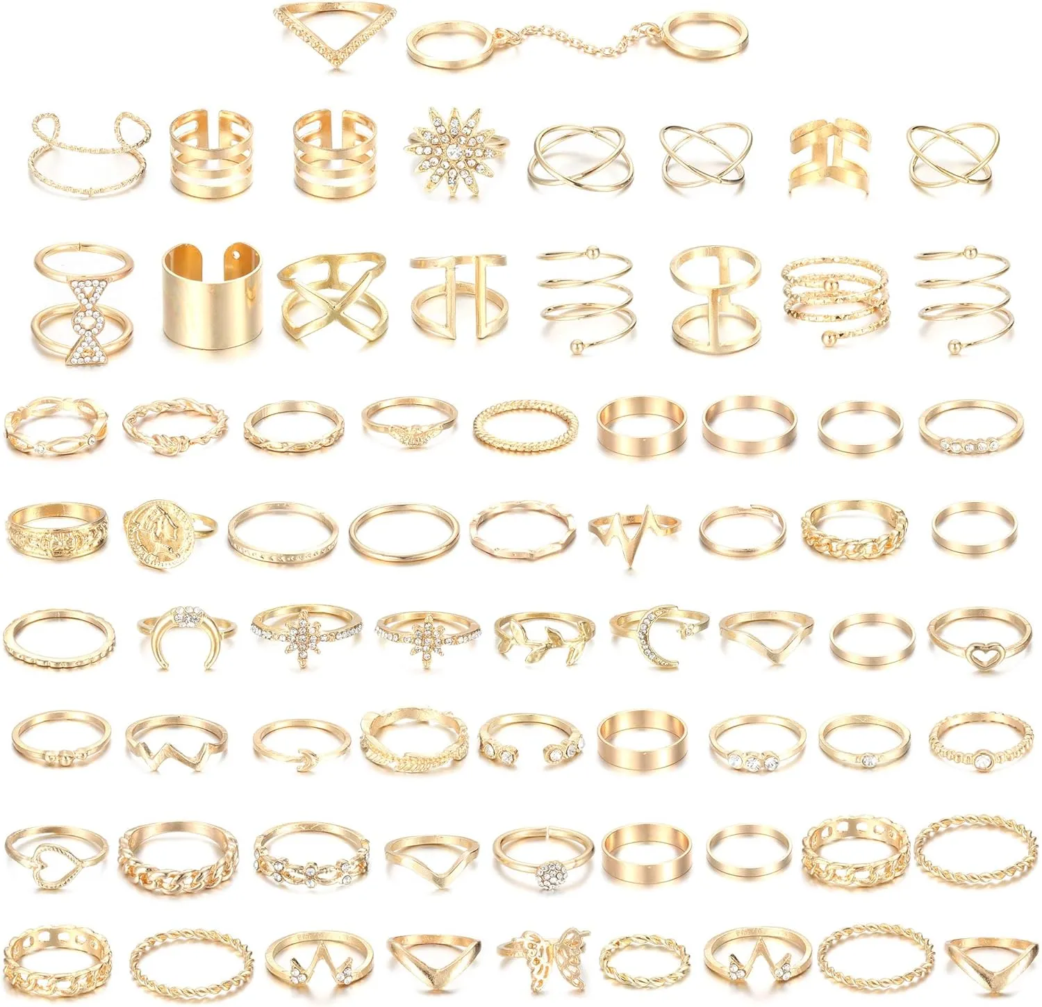 JOERICA 70PCS Knuckle Rings for Women Stackable Joint Midi Finger Ring Set