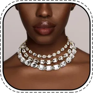 JONKY Square Crystal Choker Triple Layer Necklace Bridal Chain for Women
