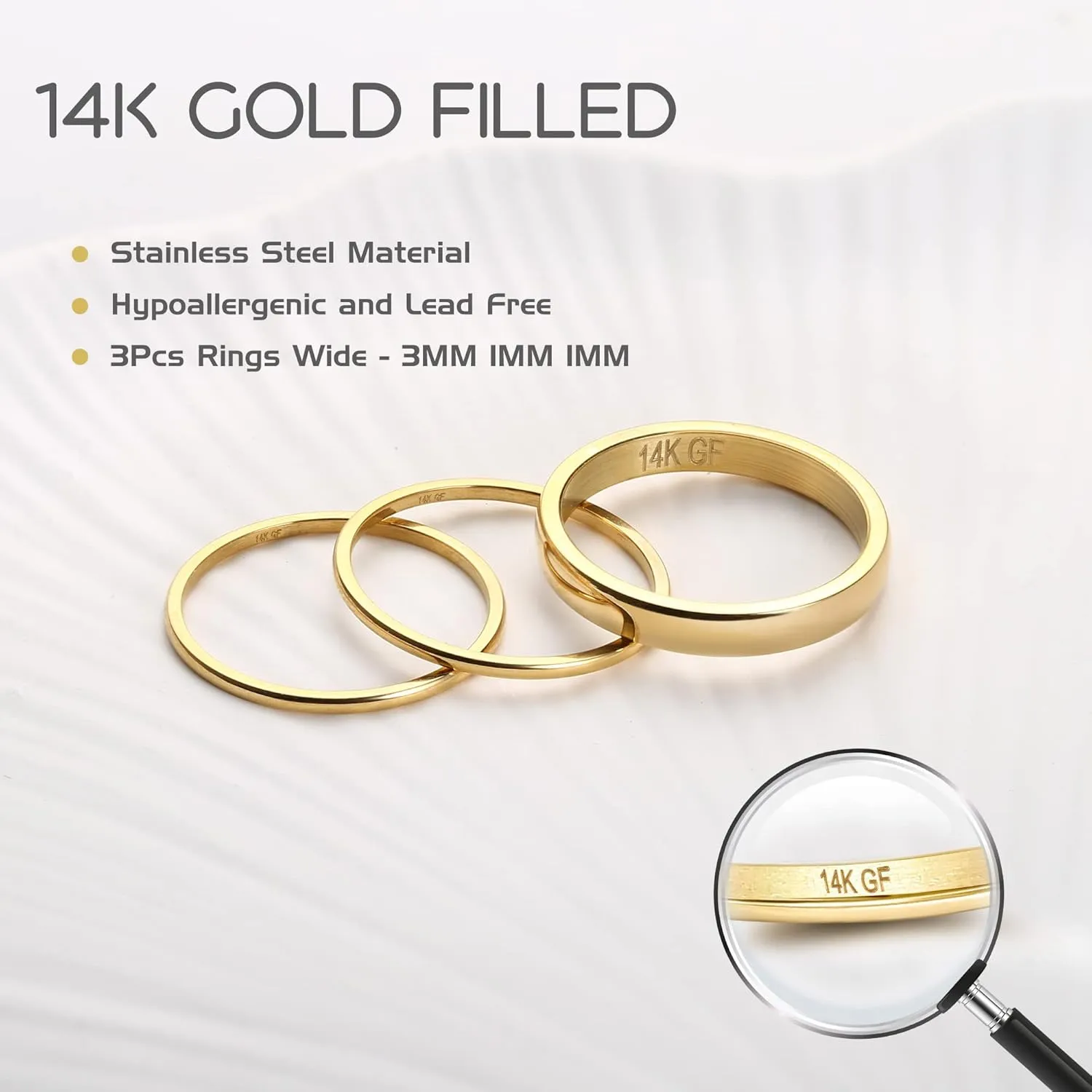 Jstyle 14K Gold Filled Stacking Rings for Women, Minimalist Stackable Gold Rings, Dainty Non Tarnish Pinky Thumb Statement Thin Band Rings Set, Comfort Fit 1mm 3mm