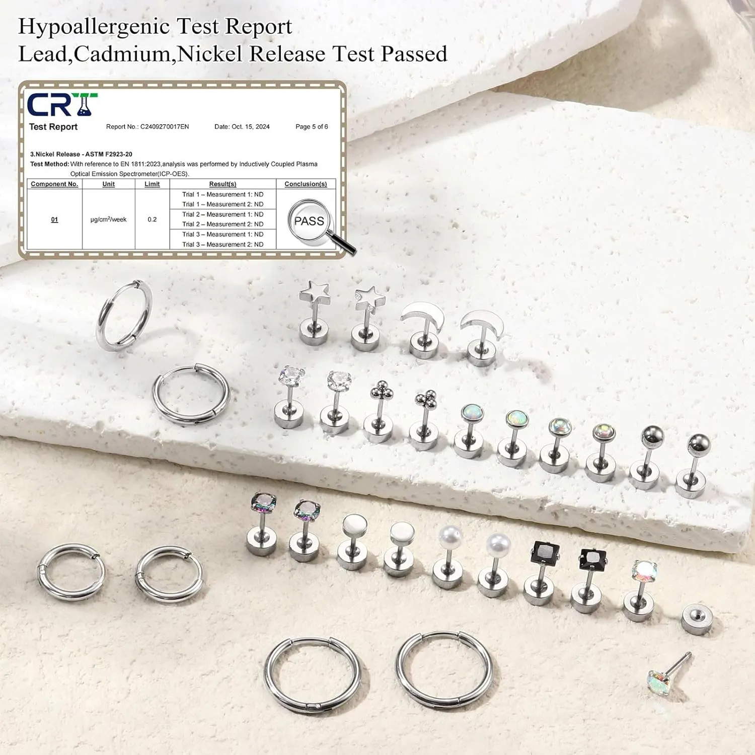 Jstyle Hypoallergenic Flat Back Stud Earrings for Women Men Surgical Stainless Steel Earrings for Sensitive Ears Small Stud Hoop Silver Gold Black Earrings Cartilage Earring Set for Multiple Piercing