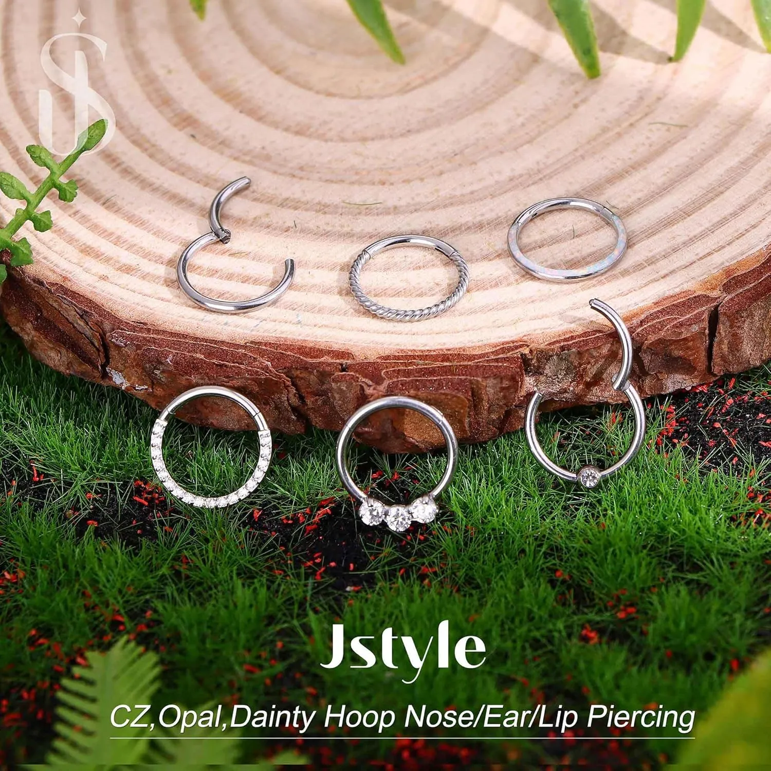 Jstyle Hypoallergenic Surgical Steel Septum Nose Rings for Women Men Opal CZ Nose Hoop Ring Septum Rings Hinged Cartilage Earring Conch Lip Helix Daith Rook Tragus Piercing Jewelry 8mm 10mm