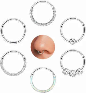 Jstyle Hypoallergenic Surgical Steel Septum Nose Rings for Women Men Opal CZ Nose Hoop Ring Septum Rings Hinged Cartilage Earring Conch Lip Helix Daith Rook Tragus Piercing Jewelry 8mm 10mm