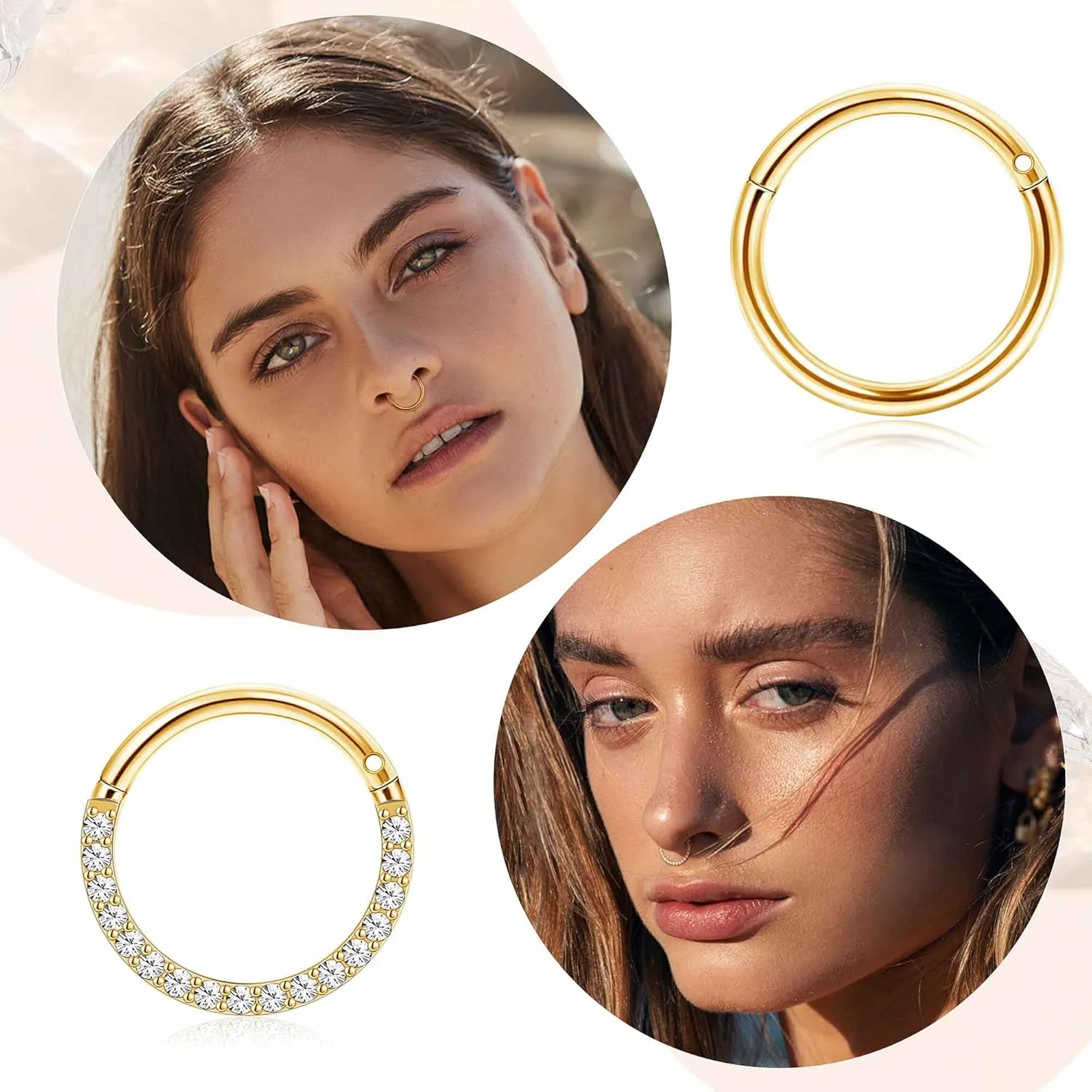 Jstyle Hypoallergenic Surgical Steel Septum Nose Rings for Women Men Opal CZ Nose Hoop Ring Septum Rings Hinged Cartilage Earring Conch Lip Helix Daith Rook Tragus Piercing Jewelry 8mm 10mm