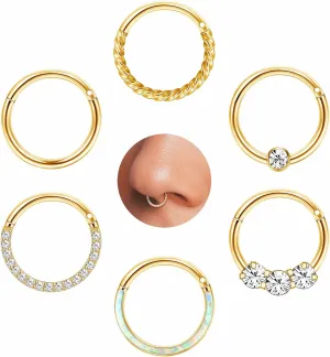 Jstyle Hypoallergenic Surgical Steel Septum Nose Rings for Women Men Opal CZ Nose Hoop Ring Septum Rings Hinged Cartilage Earring Conch Lip Helix Daith Rook Tragus Piercing Jewelry 8mm 10mm