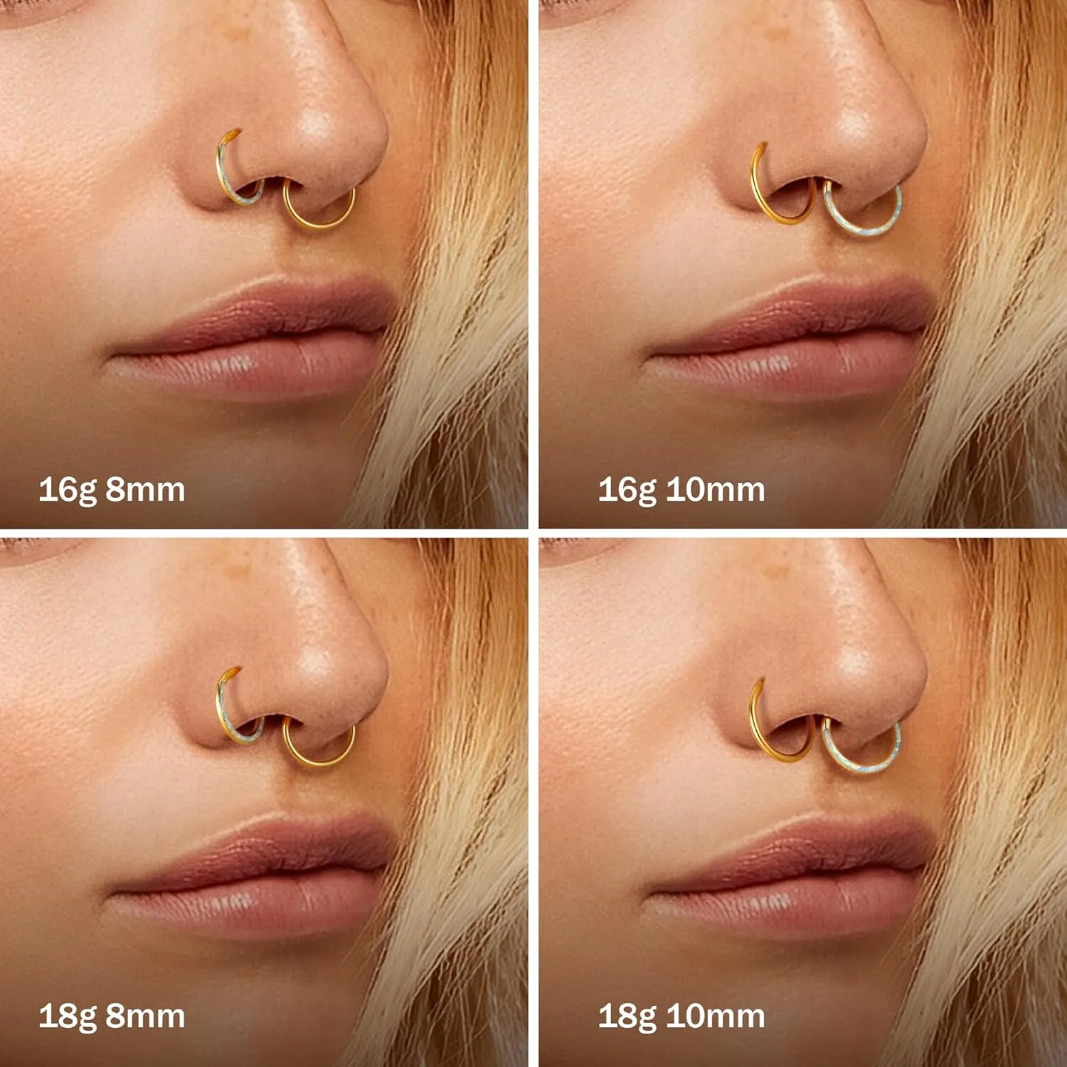 Jstyle Hypoallergenic Surgical Steel Septum Nose Rings for Women Men Opal CZ Nose Hoop Ring Septum Rings Hinged Cartilage Earring Conch Lip Helix Daith Rook Tragus Piercing Jewelry 8mm 10mm