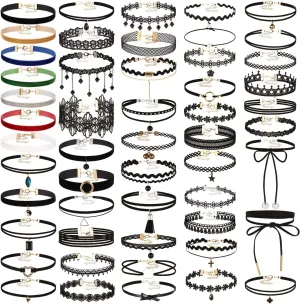 K&Q 52 PCS Choker Necklace Set - Classic Gothic & Cute Lace Velvet Collar Necklaces