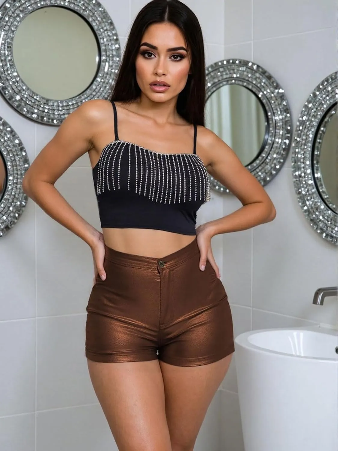 KANSOON Women's Metallic Faux Leather Shorts High Waist Shiny Sexy Rave Short Hot Pants