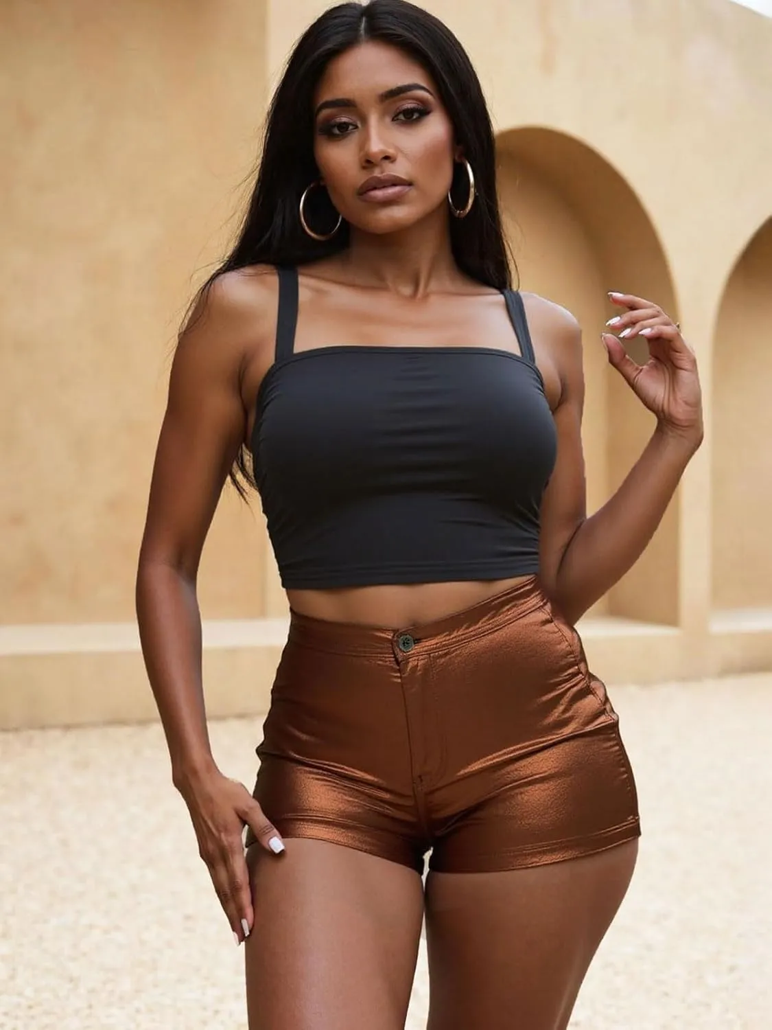 KANSOON Women's Metallic Faux Leather Shorts High Waist Shiny Sexy Rave Short Hot Pants