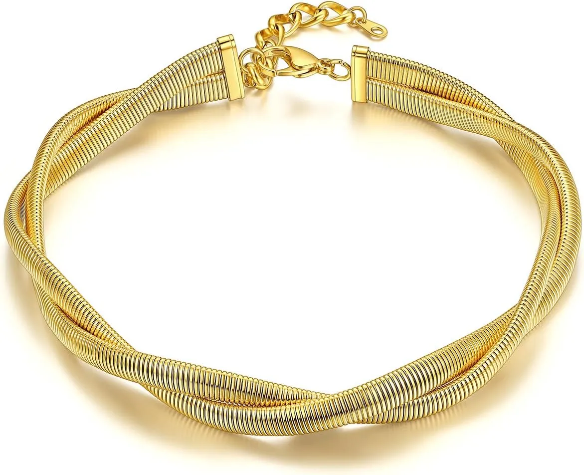 KeyStyle Chunky Chain Choker for Women, Stainless Steel Stretch Snake Link Chains Non Tarnish, Minimalist Chains Statement Jewelry Gifts for Hip Hop Rapper