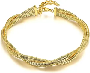 KeyStyle Chunky Chain Choker for Women, Stainless Steel Stretch Snake Link Chains Non Tarnish, Minimalist Chains Statement Jewelry Gifts for Hip Hop Rapper