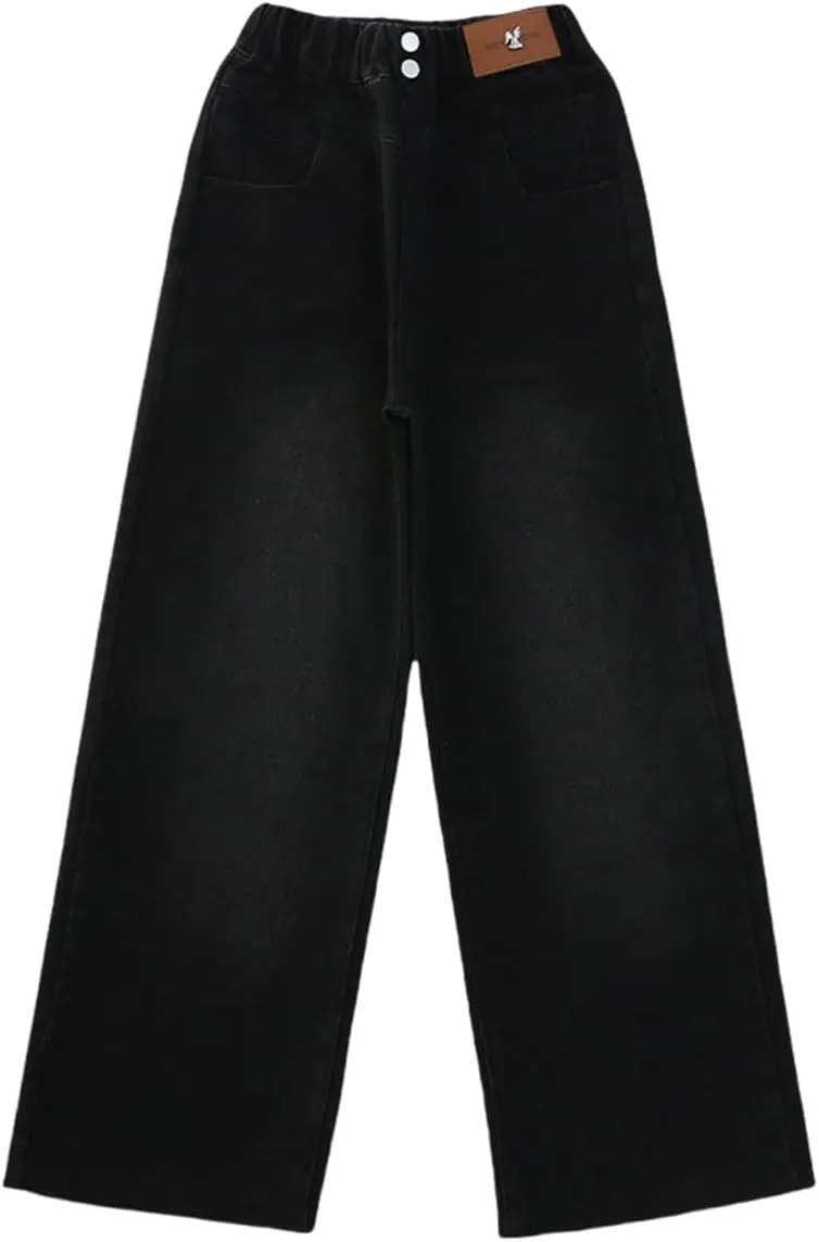 Kids Girls Baggy Jeans Casual Wide Leg High Waist Denim Pants Size 5-14 Years