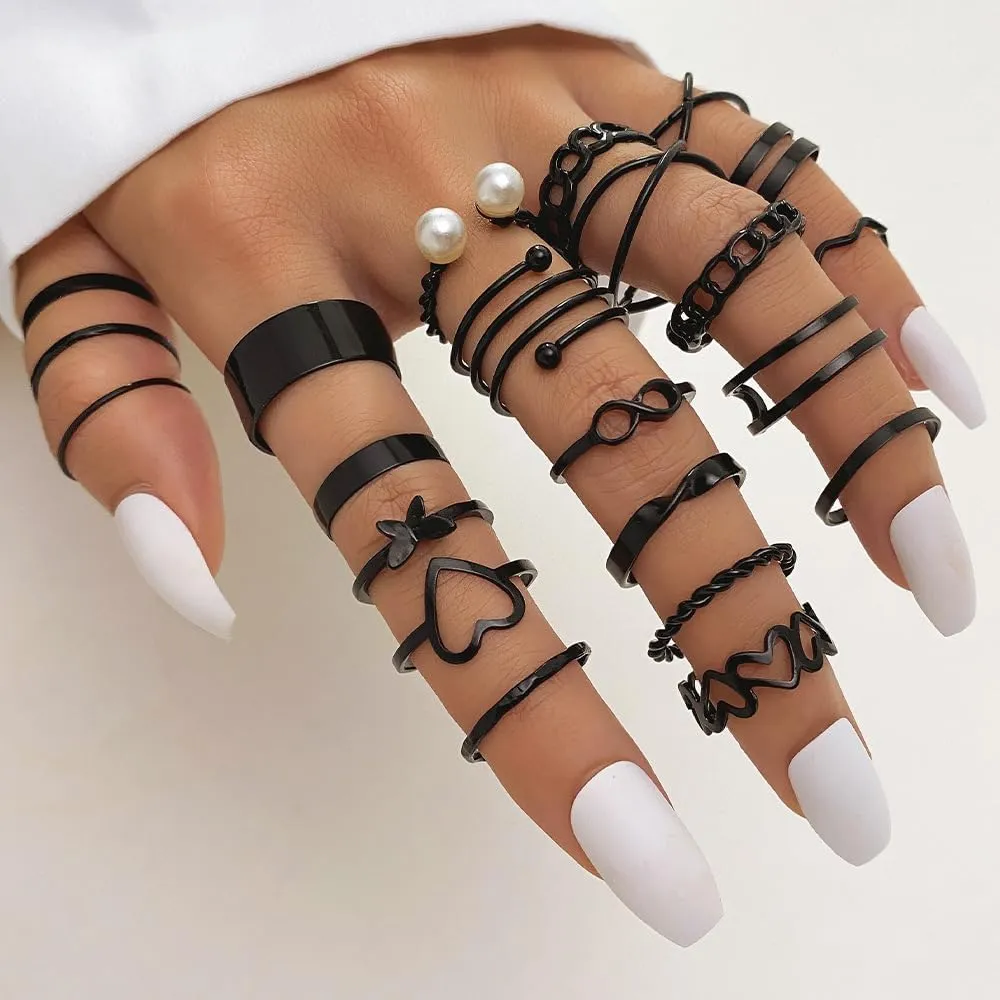 Knuckle Stackable Gold Rings for Women Gold Stacking Ring Set Vintage Boho Ring Set Butterfly Heart Pearl Rhinestone Stackable Statement Rings for Women