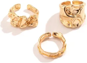 KURTCB Chunky Gold Silver Rings for Women Non Tarnish Statement Irregular Stackable Rings Set 3PCS