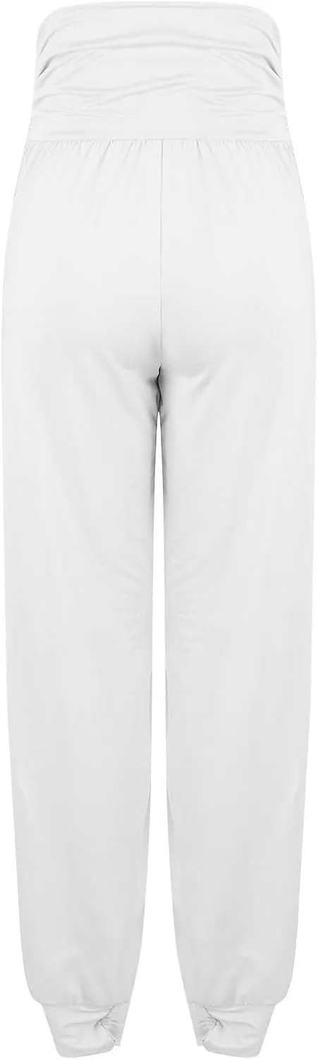 Ladies Harem Trousers Crossover Elastic High Waist Stretch Casual Yoga Pants Tapered Leg Lightweight Loungewear Sleep Pant