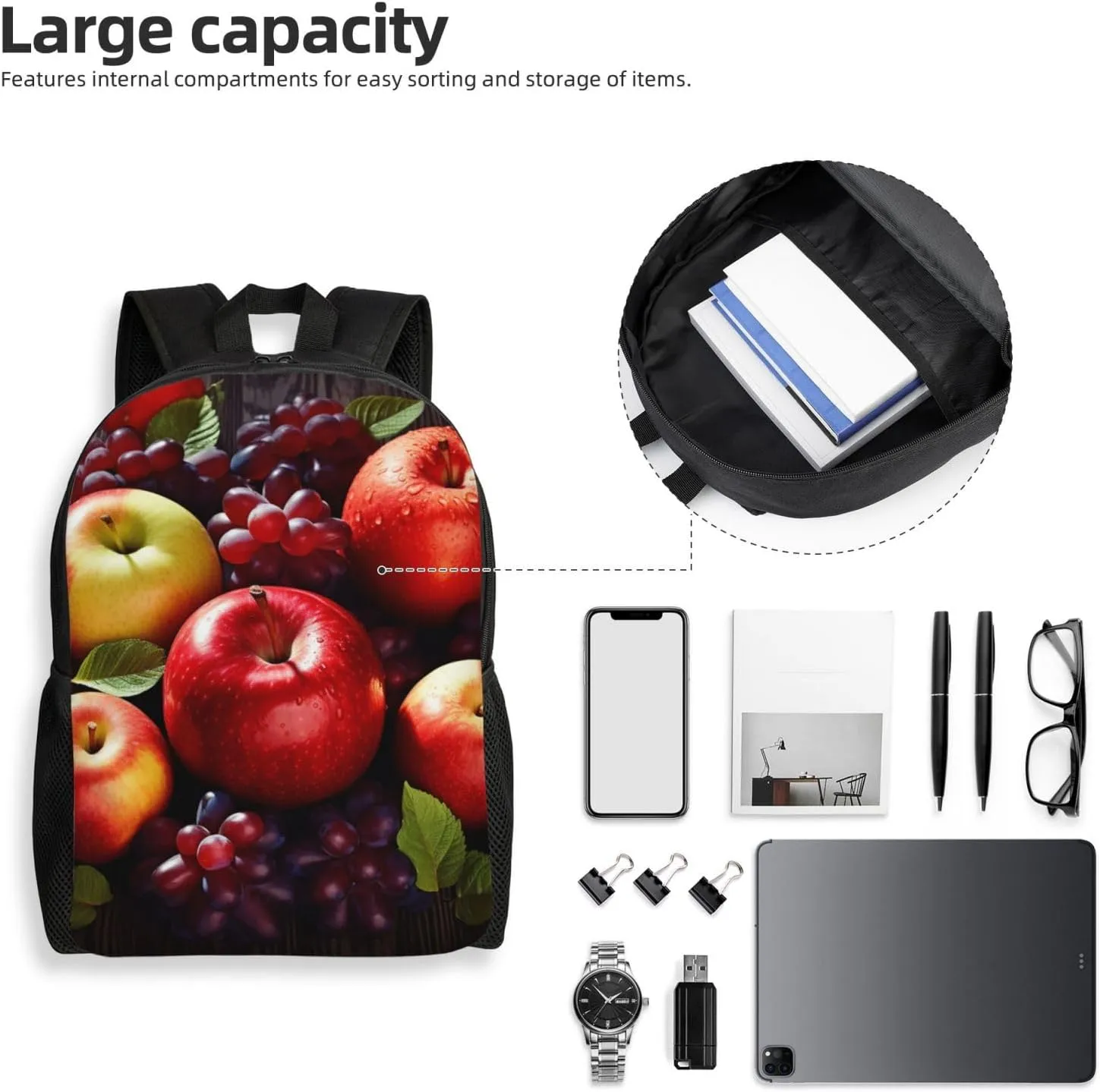Laptop Backpack for Women Men Carry-on Backpack Fruits Pattern Daypack Lightweight Travel Shoulder Bags
