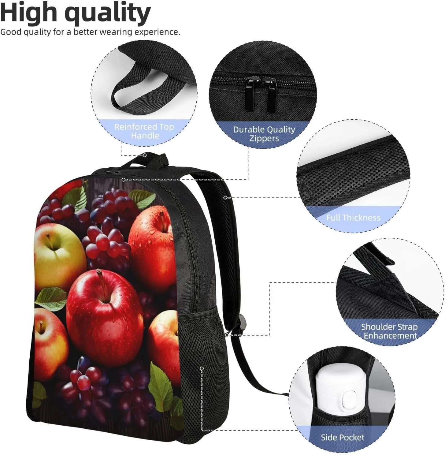 Laptop Backpack for Women Men Carry-on Backpack Fruits Pattern Daypack Lightweight Travel Shoulder Bags