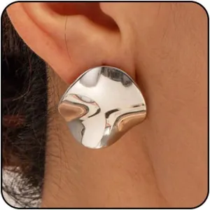 Large Gold Chunky Earrings for Women - Big Statement Jewelry, Silver Geometric Thick Bold Square Disc Heart Spiral Stud Earrings