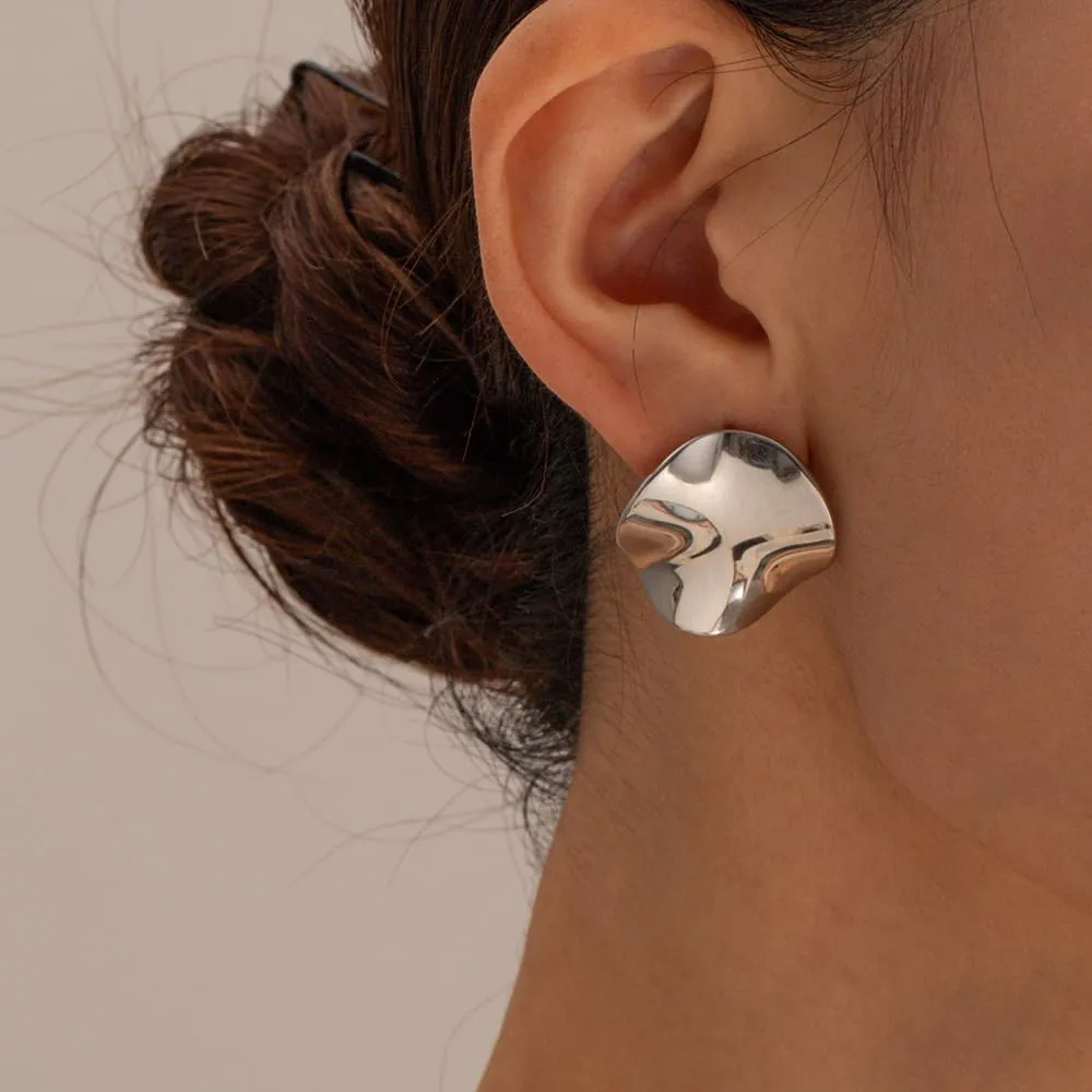 Large Gold Chunky Earrings for Women - Big Statement Jewelry, Silver Geometric Thick Bold Square Disc Heart Spiral Stud Earrings
