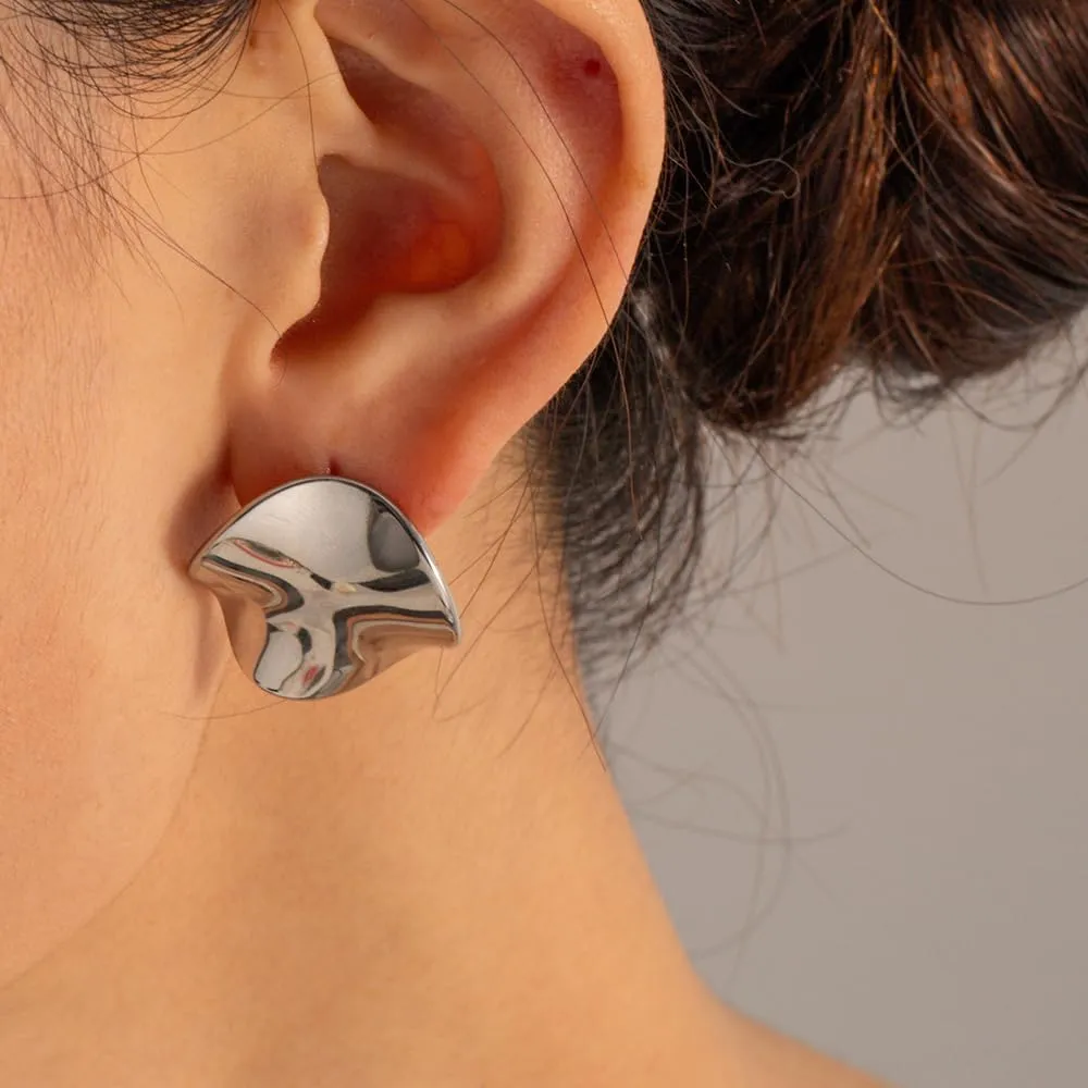 Large Gold Chunky Earrings for Women - Big Statement Jewelry, Silver Geometric Thick Bold Square Disc Heart Spiral Stud Earrings