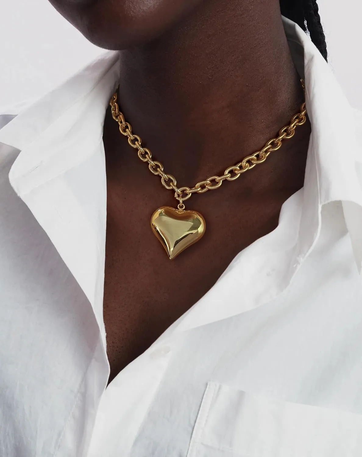 Large Gold Heart Necklaces For Women Chunky Gold Chain Necklace And Pearl Chokers