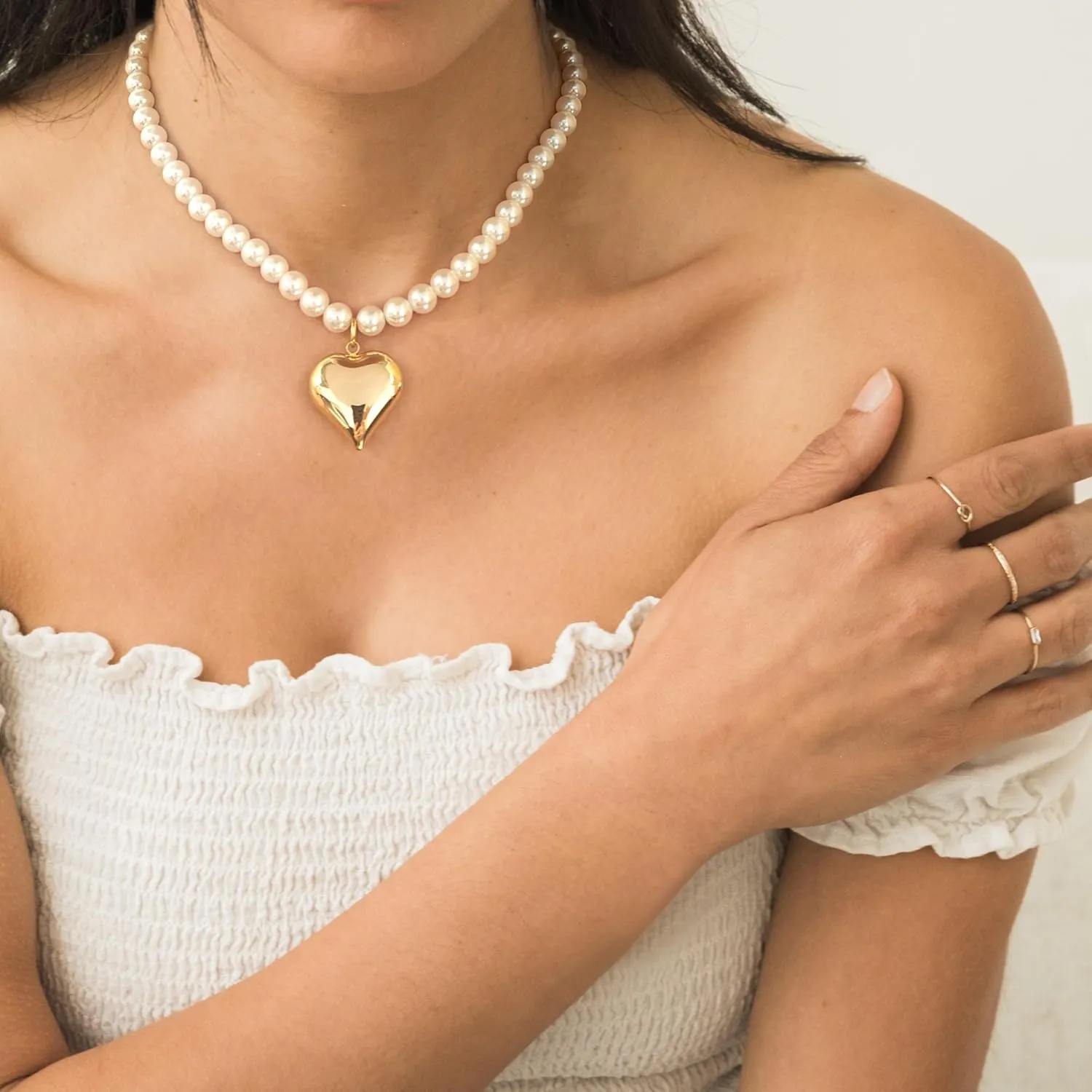 Large Gold Heart Necklaces For Women Chunky Gold Chain Necklace And Pearl Chokers