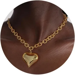 Large Gold Heart Necklaces For Women Chunky Gold Chain Necklace And Pearl Chokers