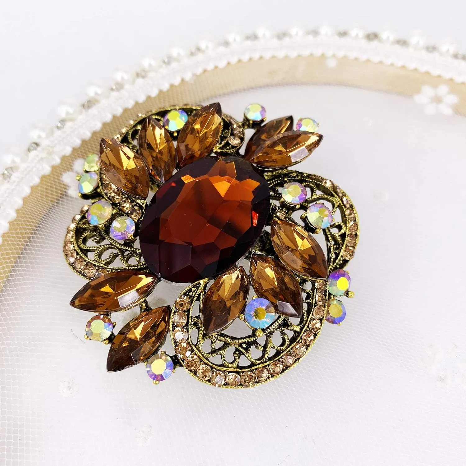 LAXPICOL Women's Large Sparkly Crystal Flower Brooch Pin Fashion Statement Broach Pin