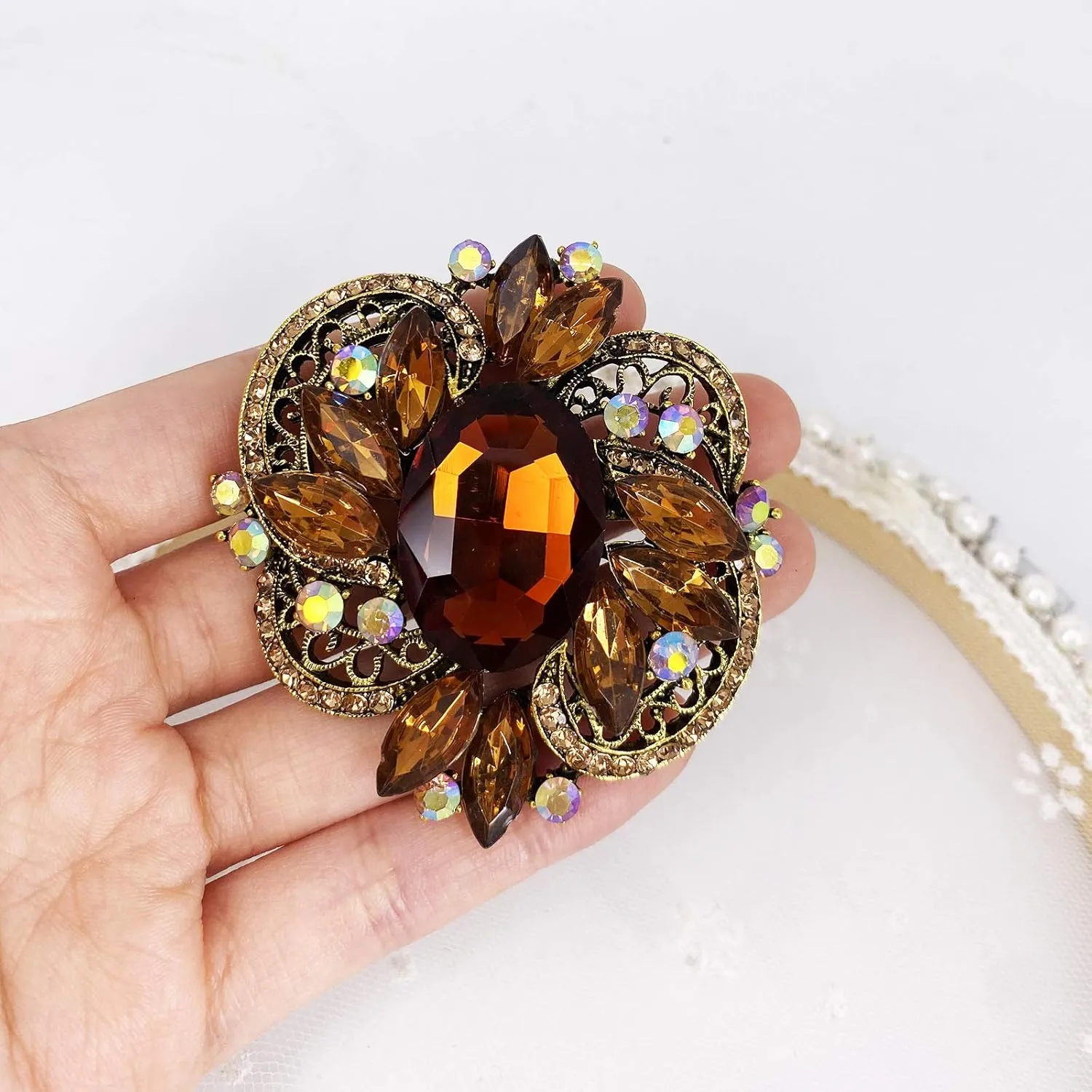 LAXPICOL Women's Large Sparkly Crystal Flower Brooch Pin Fashion Statement Broach Pin