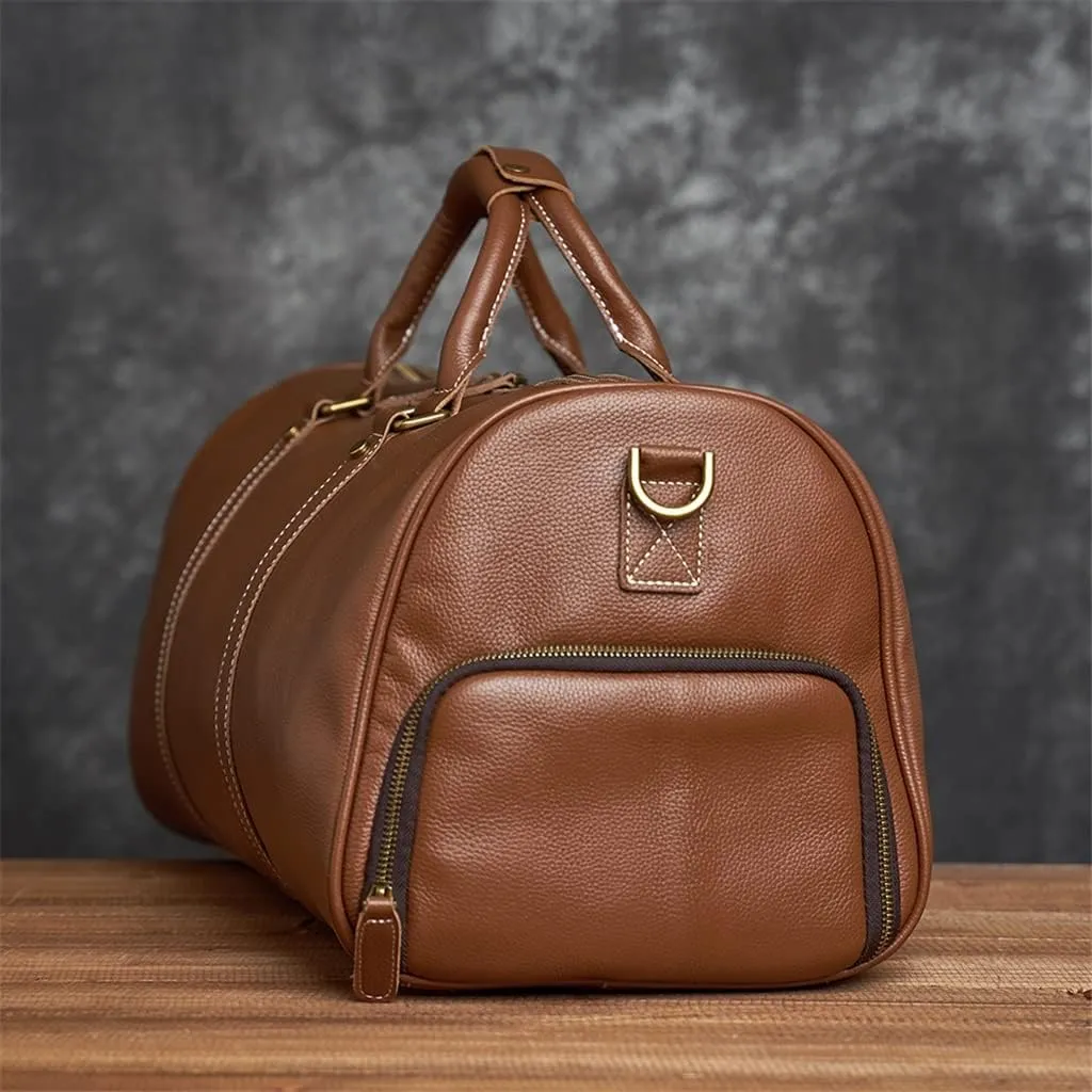 Leather Men Women Travel Bag Soft Real Leather Cowhide Carry Hand Luggage Bags Travel Shoulder Bag Weekend Bag