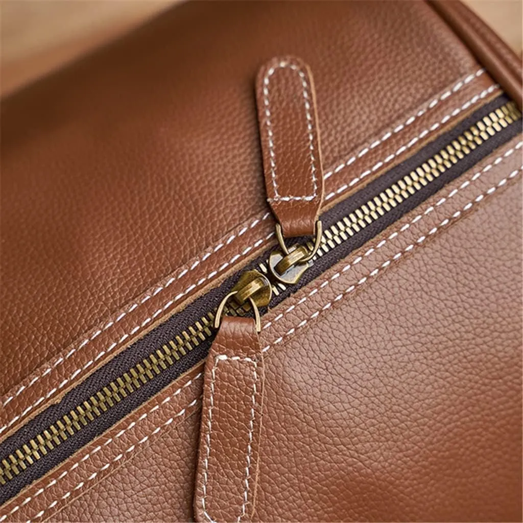 Leather Men Women Travel Bag Soft Real Leather Cowhide Carry Hand Luggage Bags Travel Shoulder Bag Weekend Bag