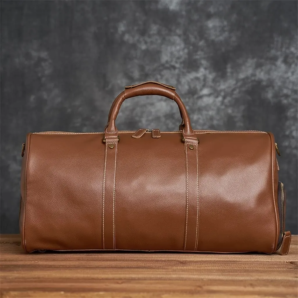 Leather Men Women Travel Bag Soft Real Leather Cowhide Carry Hand Luggage Bags Travel Shoulder Bag Weekend Bag