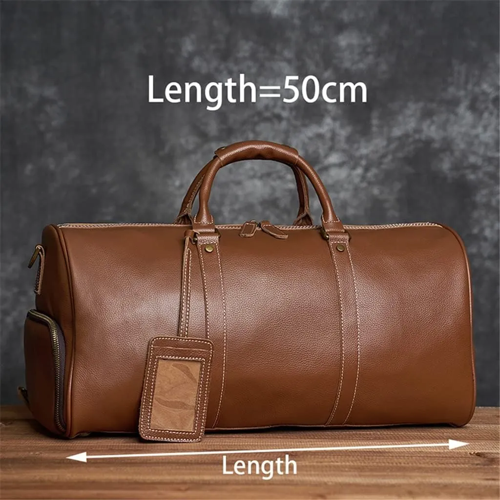 Leather Men Women Travel Bag Soft Real Leather Cowhide Carry Hand Luggage Bags Travel Shoulder Bag Weekend Bag