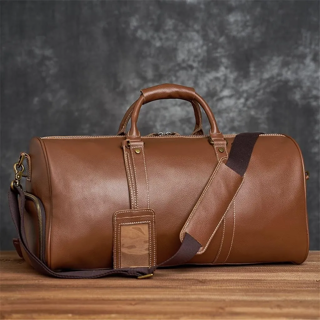 Leather Men Women Travel Bag Soft Real Leather Cowhide Carry Hand Luggage Bags Travel Shoulder Bag Weekend Bag