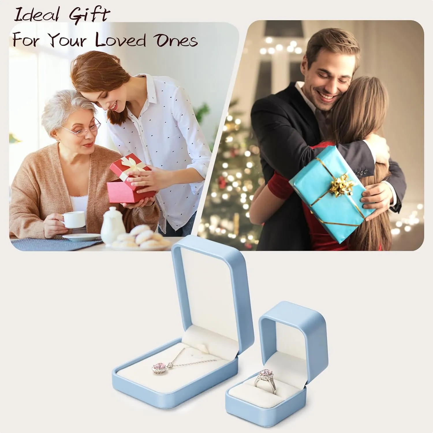Leather Necklace Box Necklace Gift Box For Jewelry Gift Pendant Box Necklace Case For Birthday, Proposal, Engagement,Wedding, Valentine's Day (Blue)