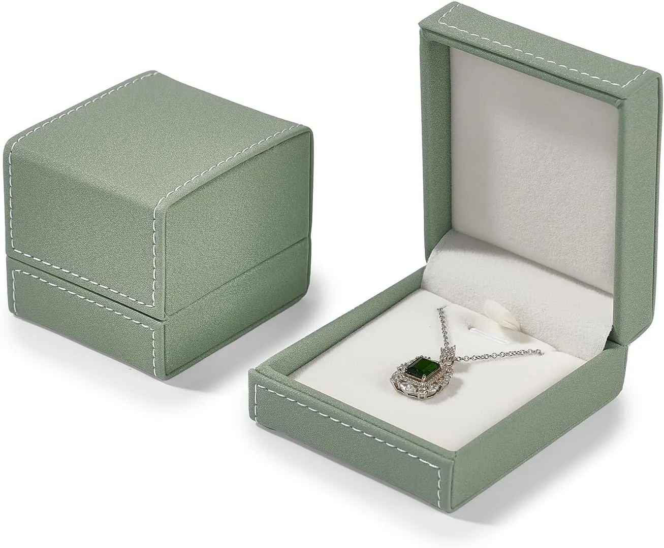 Leather Necklace Gift Box Jewelry Gift Pendant Box Elegant Necklace Case for Birthday, Proposal, Engagement, Wedding, Valentine's Day(Green)